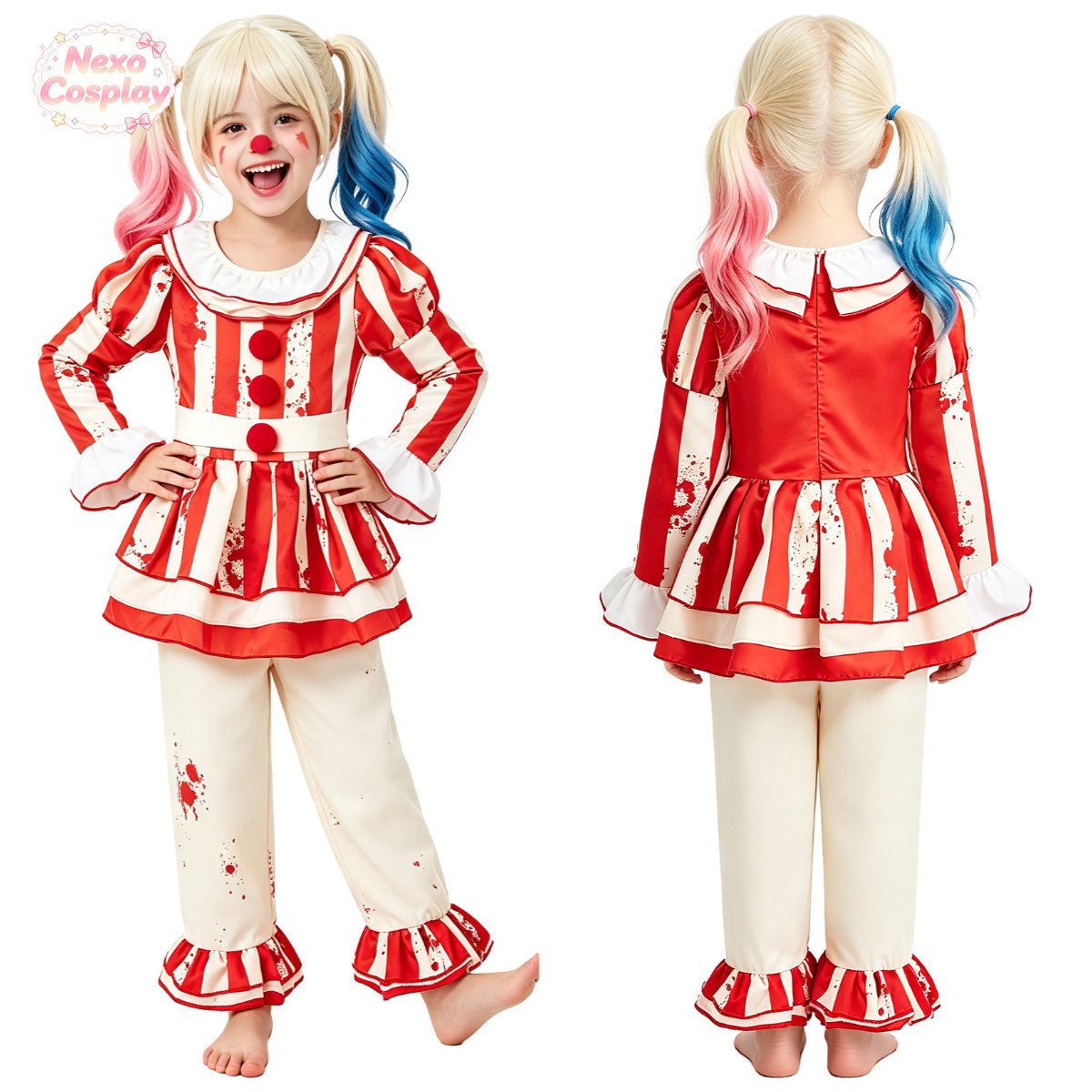 Kids Red White Striped Horror  - Anime Cosplay Kid 评论和价格