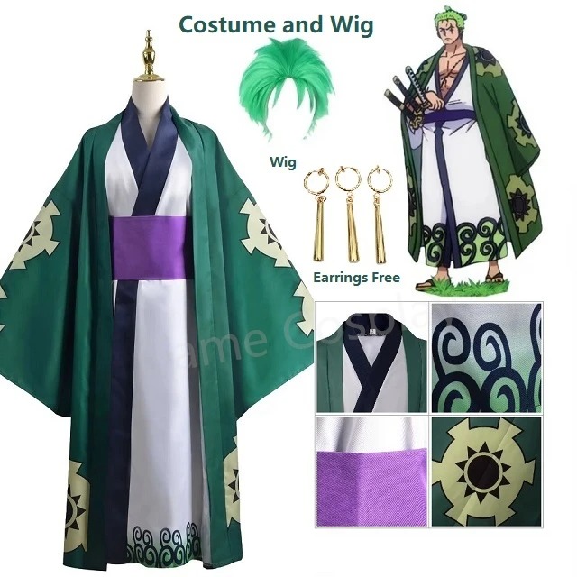 Green Roronoa Zoro Kimono Cosp - Anime Cosplay One Piece 评论和价格