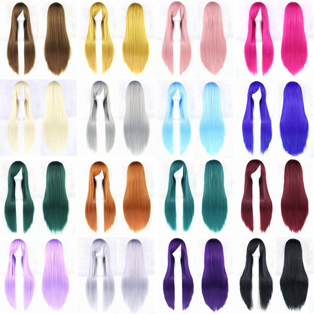 80cm Long Straight Natural Hai - Cosplay Anime White Hair 评论和价格